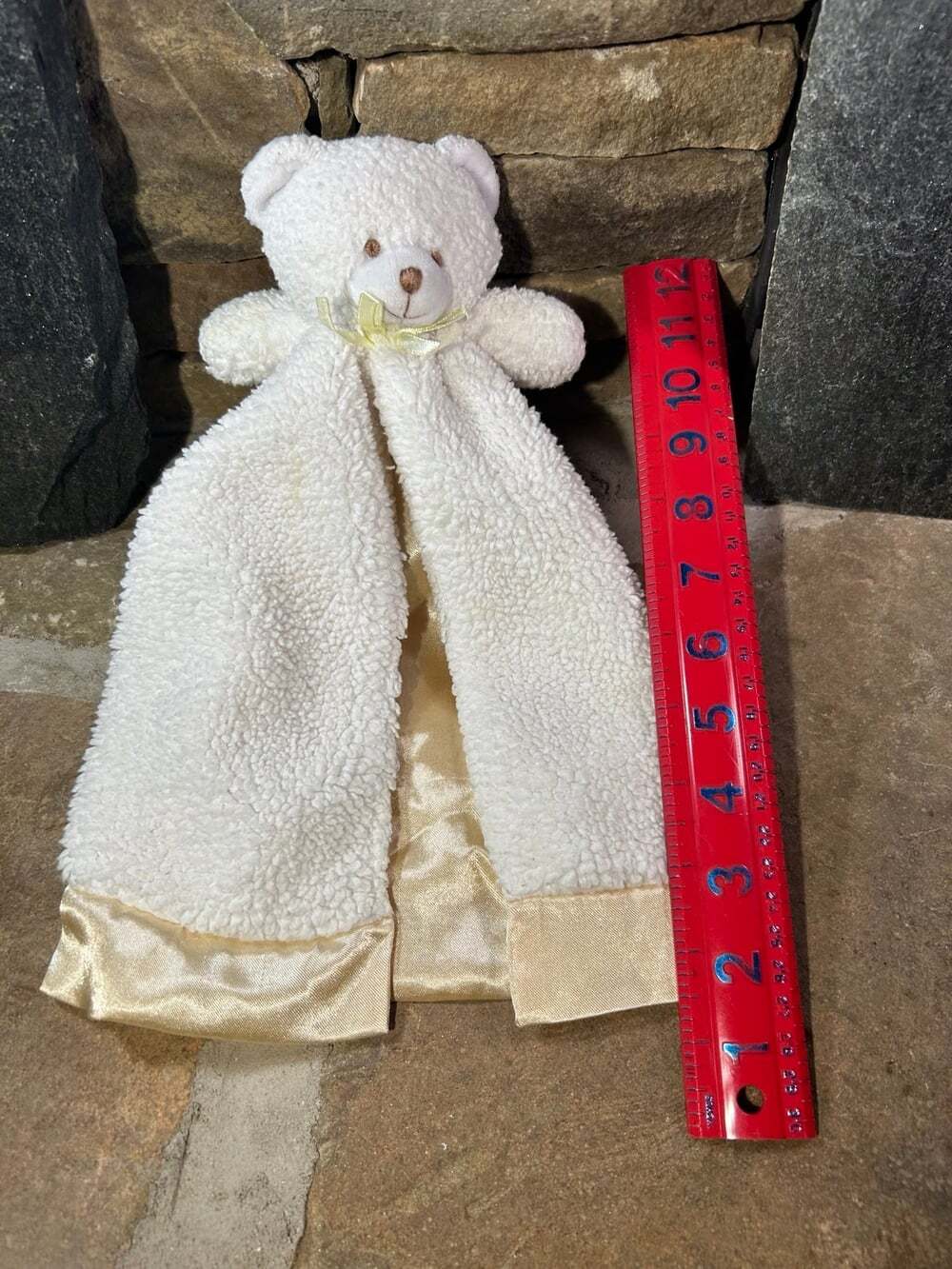 Gerber White Bear gold satin inside lovey yellow bow Sherpa material